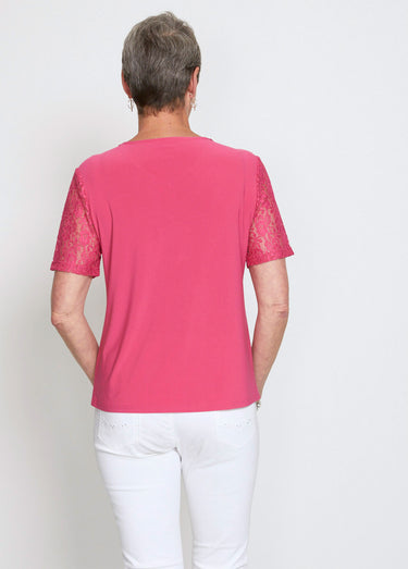 Tee-shirt manches courtes dentelle Fuchsia