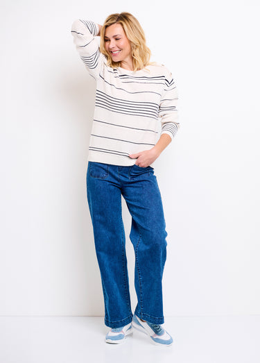 Pull marinière col rond Ecru/Marine