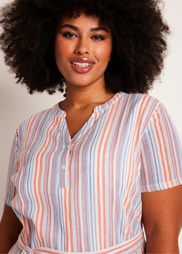 Robe droite courte rayée brillant Orange/Bleu