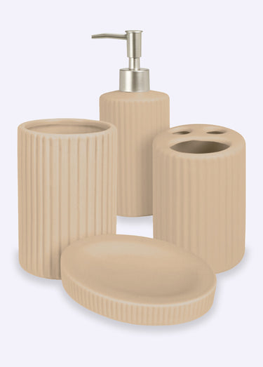Set salle de bain 4 pièces ceramique striée Creme