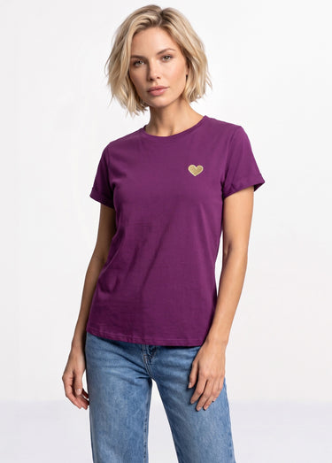 T-shirt manches courtes broderie coeur Violet