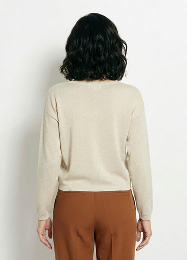 Pull court en maille fine métallisée Beige