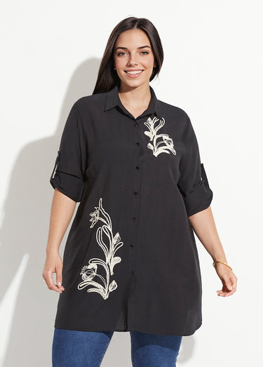 Robe chemisier courte avec broderies Noir