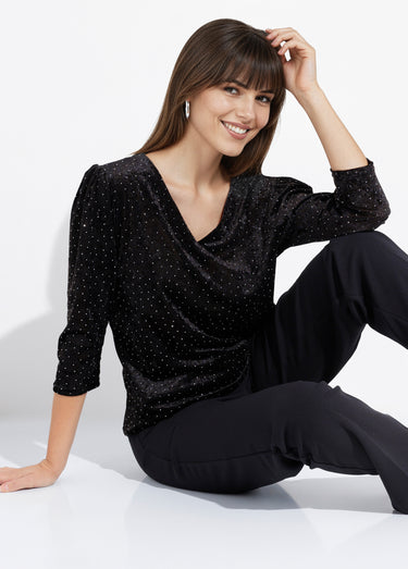 Tunique chic col V, velours avec strass Noir