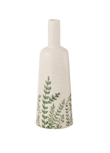 Vase grès craquelé feuilles contrastantes Vert