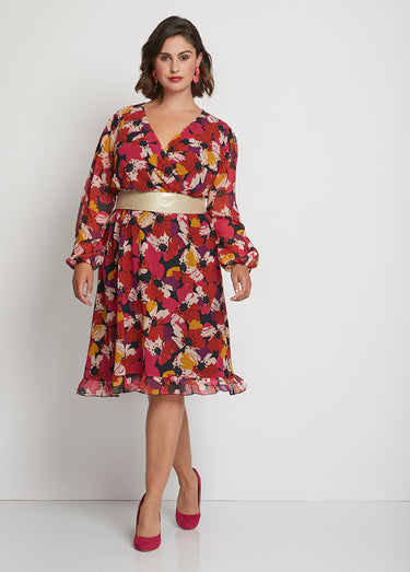 Robe effet cache-coeur voile imprimé floral Imprime Floral