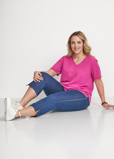 Tunique ample mi-longue en tissu crêpe Uni Fuchsia