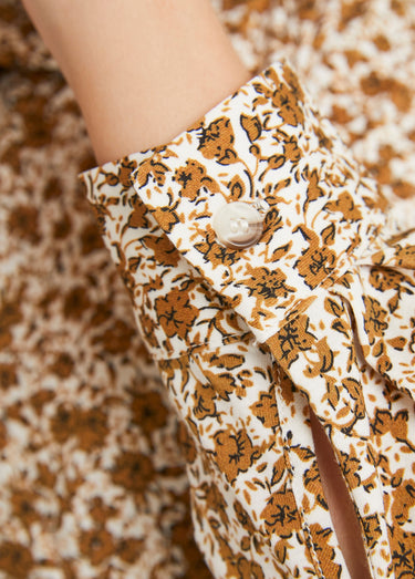 Chemisier droit coton fleuri boutonné Jaune