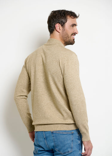 Pull chiné col montant fines côtes Beige