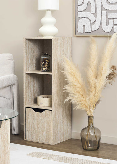 Meuble 3 cases effet travertin PIETRA Blanc/Beige