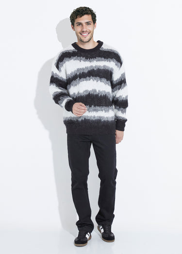 Pull épais avec laine, rayures fantaisie Noir