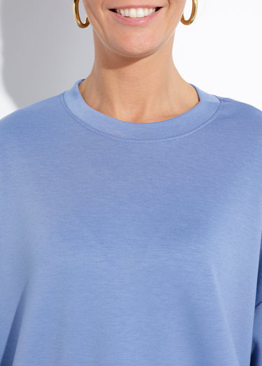 Sweat shirt large col rond, manches 3/4 Bleu Jean