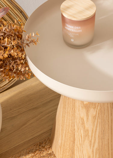 Table d'appoint métal, pied conique bois Beige