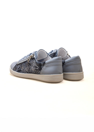 Baskets cuir zippées grande largeur Bleu Feuillage