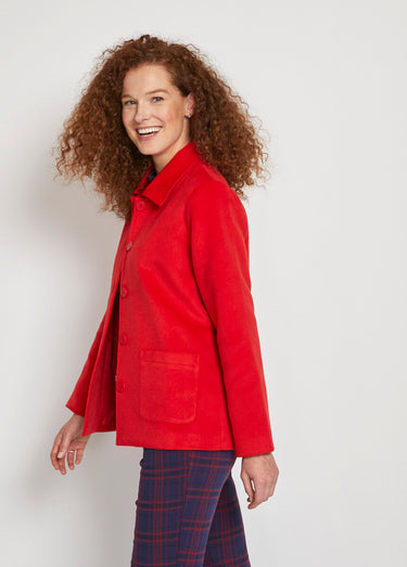 Veste manteau tissu uni ou pied-de-coq Rouge