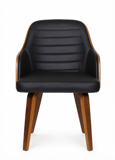 Chaise rétro simili cuir et dossier bois Noir