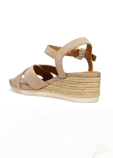 Sandales compensées cuir brides croisées Naturel Fonce