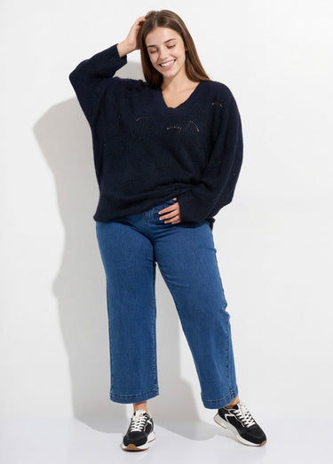 Pull oversize, maille écailles avec laine Marine