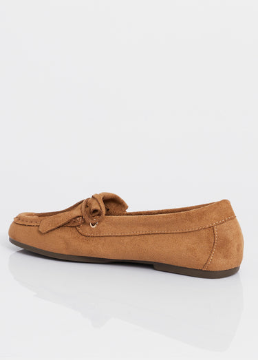 Mocassins semelle plate, dessus franges Camel