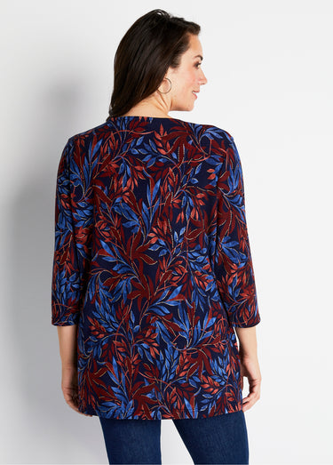 T-shirt long évasé manches 3/4 col rond Imprime/Bleu