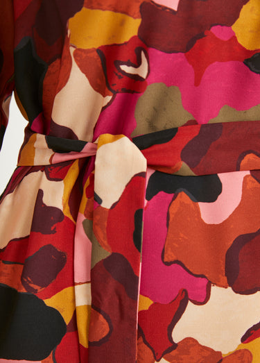 Robe droite courte imprimée col chemisier Rose/Marron