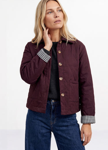 Veste matelassée poignets revers vichy Bordeaux