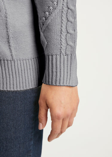 Gilet zippé chaud col montant torsades Gris