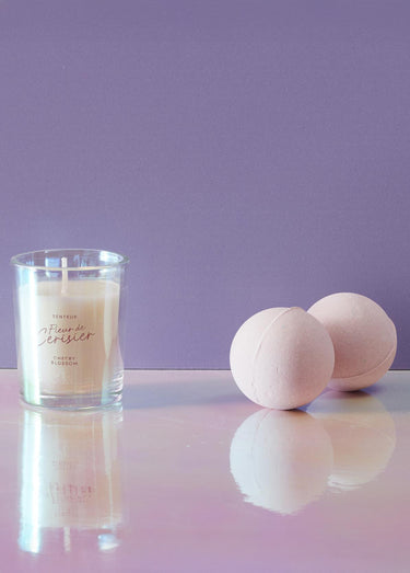 Coffret cadeau bougie + 2 bombes de bain Rose
