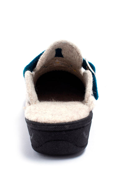 Chaussons mules brodés largeur confort Beige/Bleu