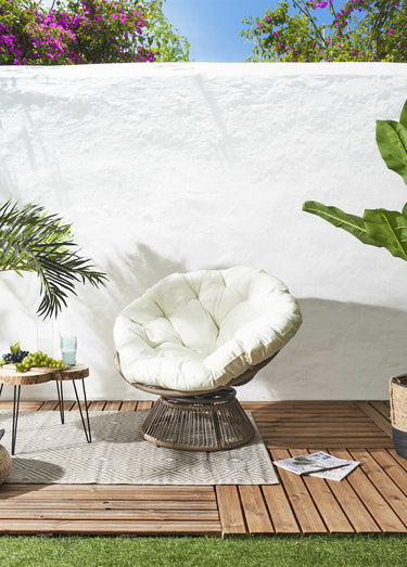 Fauteuil rembourré rotatif rotin, foncé Blanc