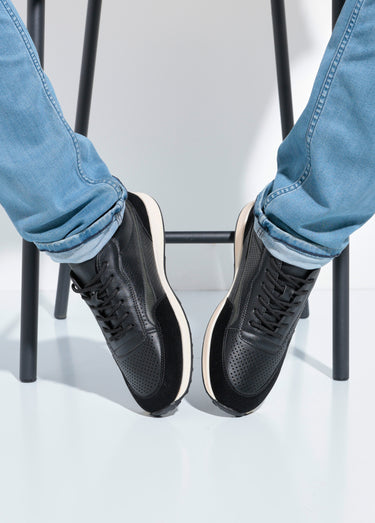 Baskets bimatière en simili cuir perforé Noir