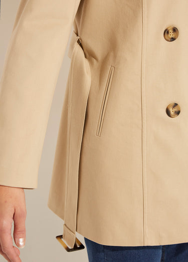 Trench court double boutonnage uni col pointu Beige