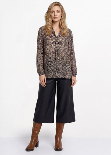 Tunique évasée voile imprimé léopard brillant Noir/Beige