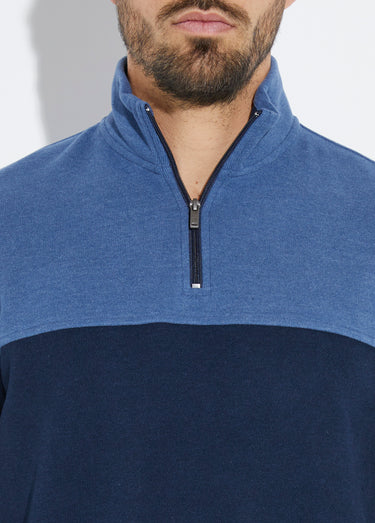 Pull bicolore doux, col montant 1/2 zip Bleu