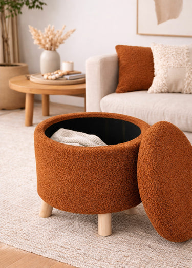 Pouf de rangement en maille bouclette Terracota