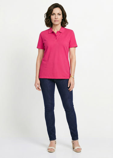 T-shirt maille piquée coton col polo Fuchsia