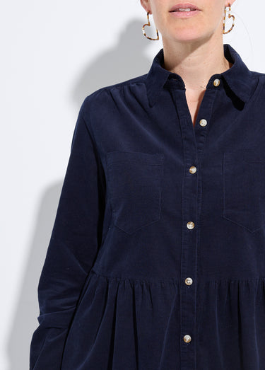Robe chemisier en velours taille plissée Marine