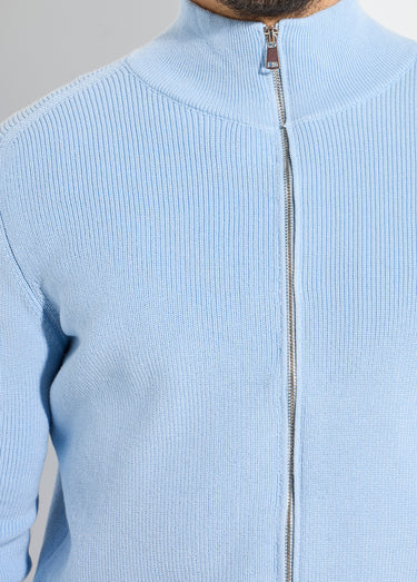 Gilet zippé en maille avec col montant Bleu Ciel
