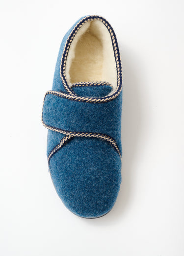 Chaussons scratchés largeur confort fourrés Bleu Jean