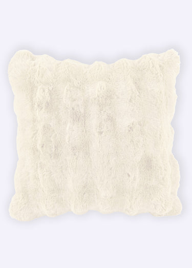 Coussin déco cotelé fausse fourrure Ivoire