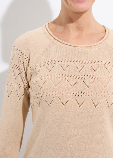 Pull fin ajouré manches longues raglan Beige