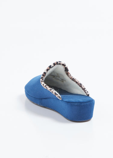 Chaussons mules largeur confort textile velouté Marine