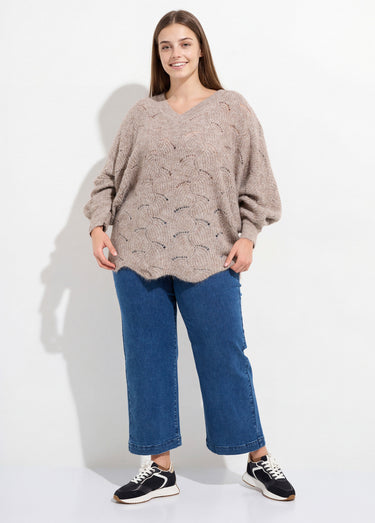 Pull oversize, maille écailles avec laine Beige