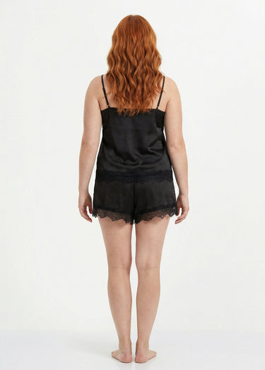 Ensemble top + short satin et dentelle Noir