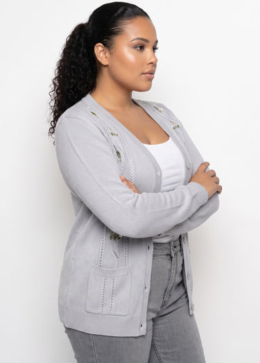 Gilet long boutonné brodé perlé col V Argent