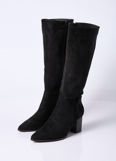 Bottes suédine pointues à talon Noir