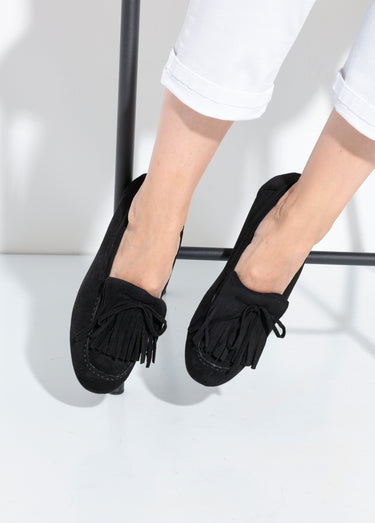 Mocassins à franges en suédine semelle plate Noir