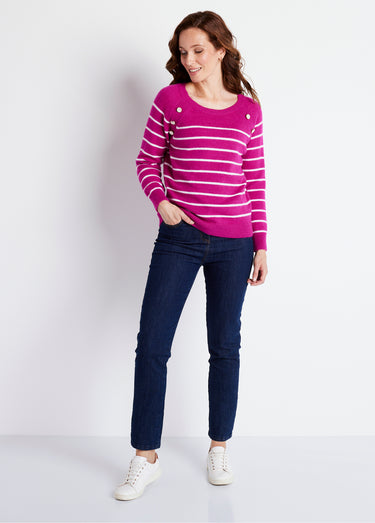 Pull marinière manches longues rayé Cassis/Ecru