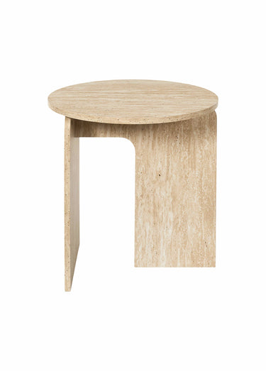 Table d'appoint design, effet pierre Blanc/Beige