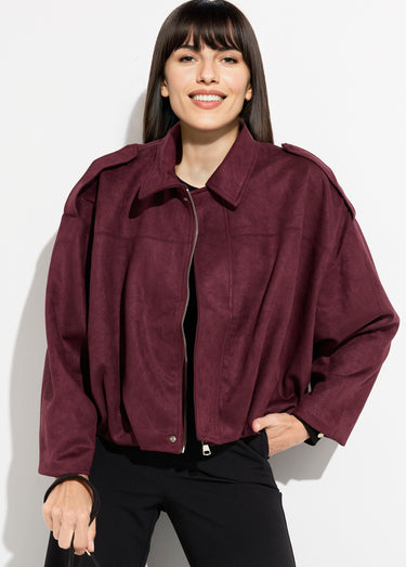 Veste oversize suédine, taille resserrée Prune